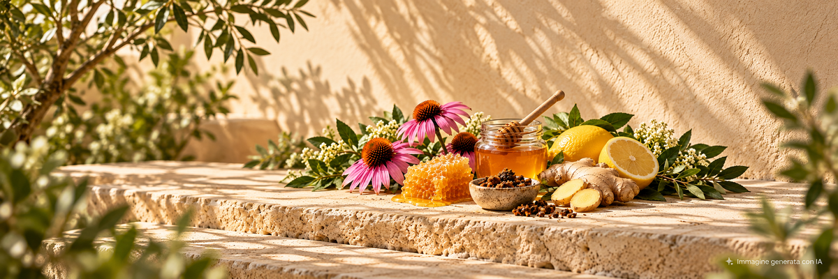 Miele, echinacea, limone e zenzero per la collection Difese Naturali