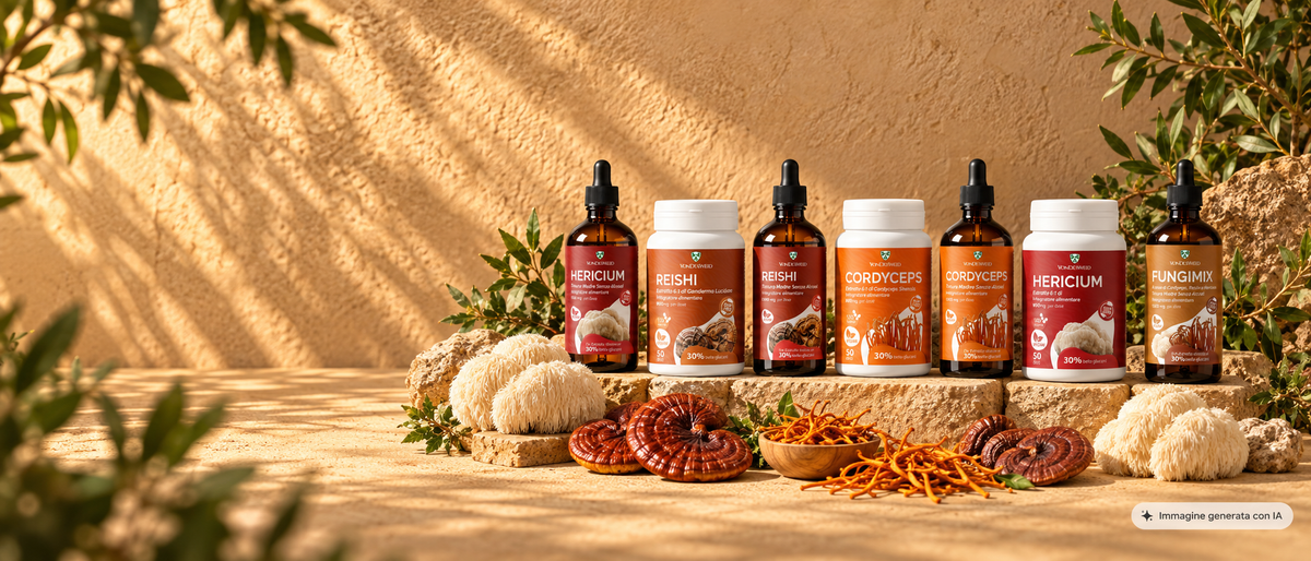 Integratori Vonderweid ai funghi funzionali Reishi, Hericium e Cordyceps