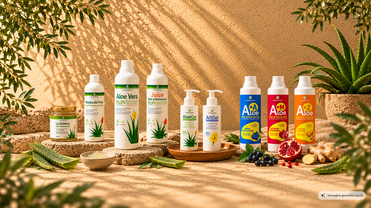 Prodotti della Linea Aloe Vonderweid con Aloe Vera, Aloe Arborescens e gel