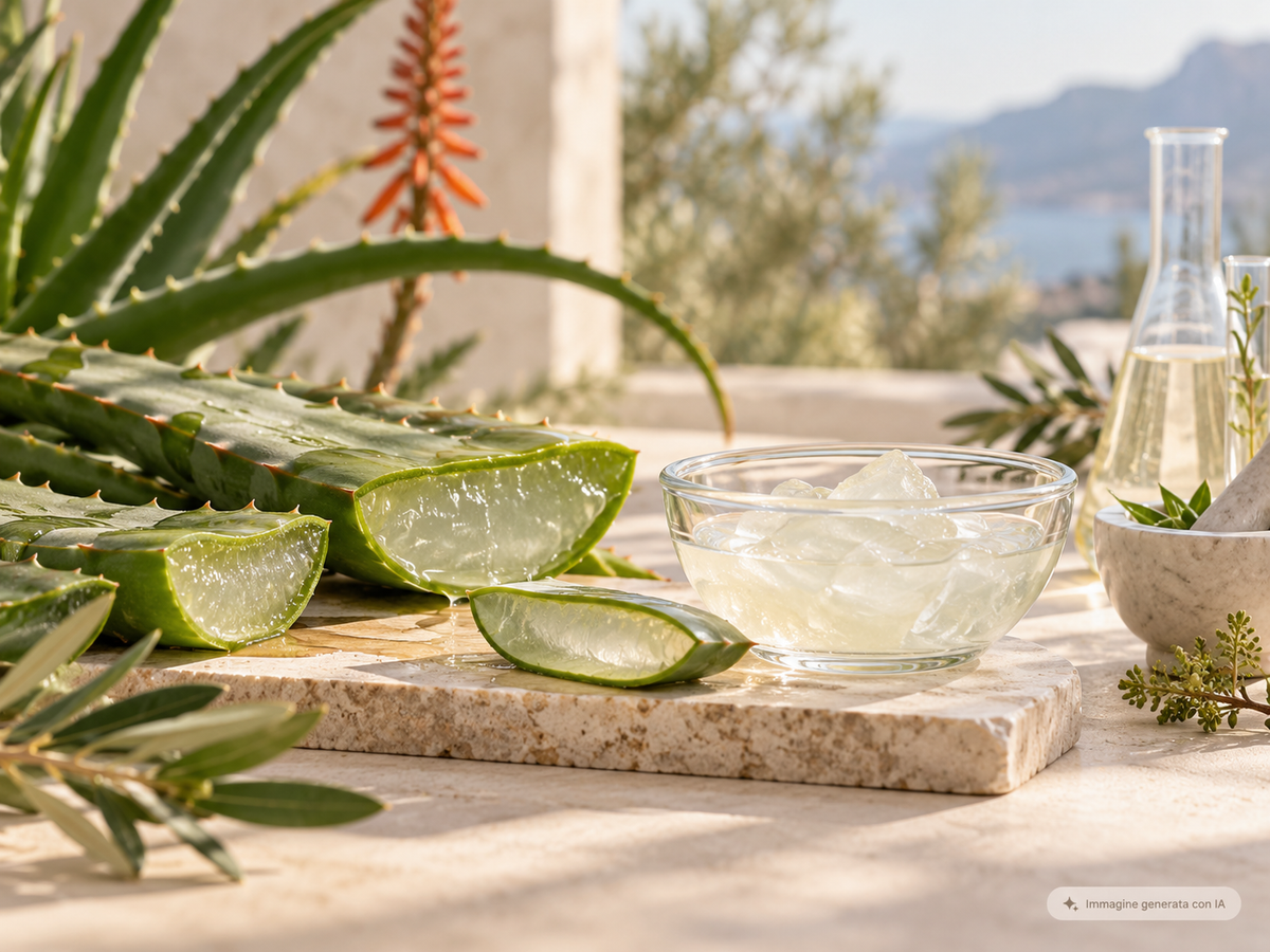 Aloe Vera e Aloe Arborescens con foglie fresche e gel